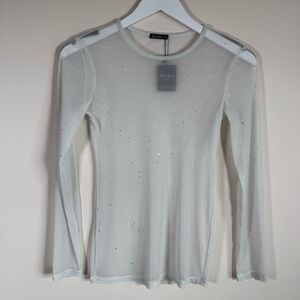 NWT Allchic Women’s Off White Sparkly Stretch Fitted Long Sleeves Top Blouse S